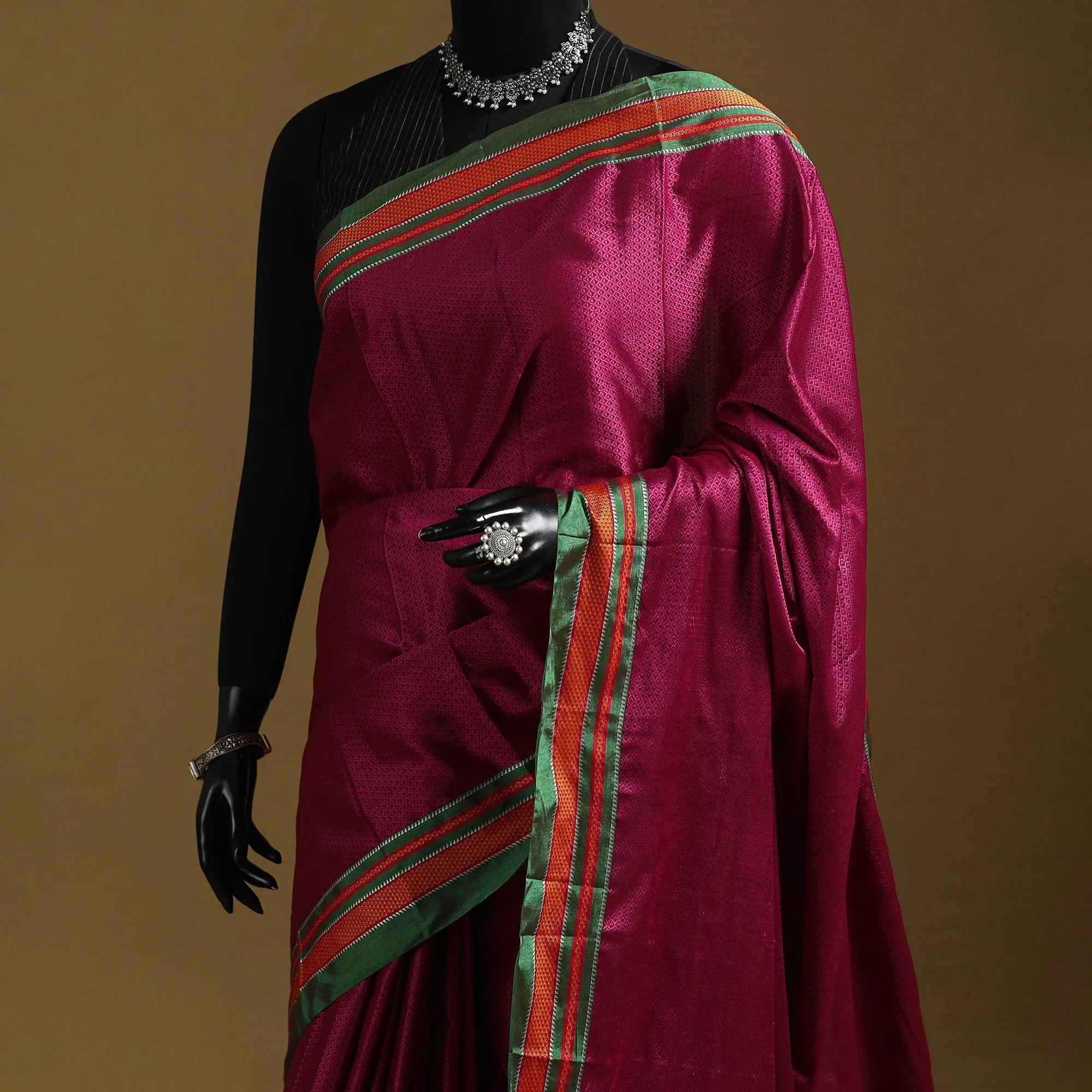 Pink - Silk Cotton Khun Saree with Ilkal Pallu Chikki Paras Border 08 sold by Itokri product image thumbnail 2