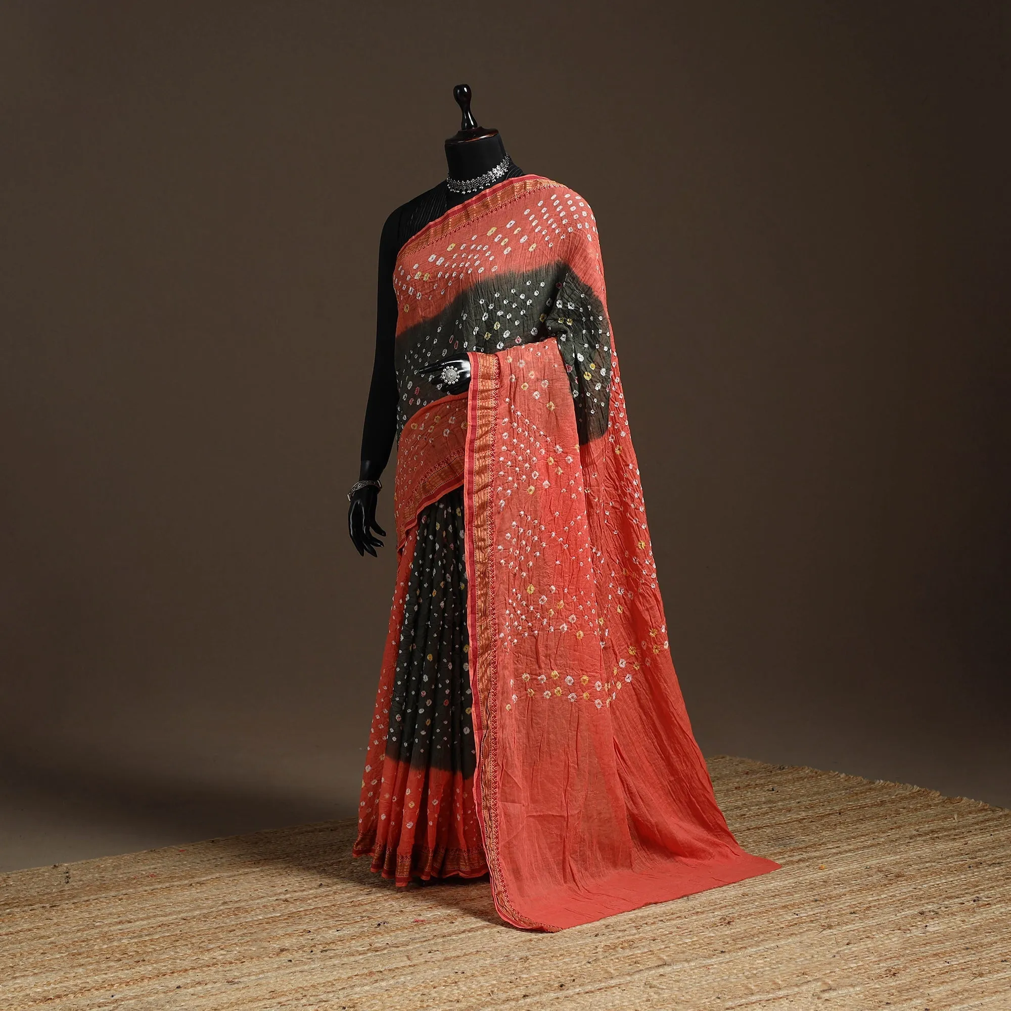 Pink - Kutch Tie-Dye Cotton Bandhani Saree with Blouse Piece 48 sold by Itokri