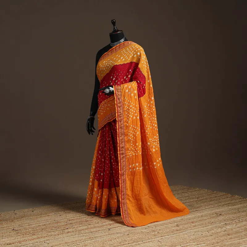 Orange - Kutch Tie-Dye Cotton Bandhani Saree with Blouse Piece 22 sold by Itokri