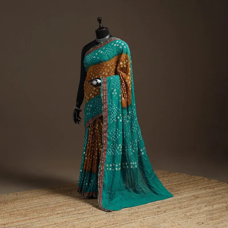 Green - Kutch Tie-Dye Cotton Bandhani Saree with Blouse Piece 42 sold by Itokri