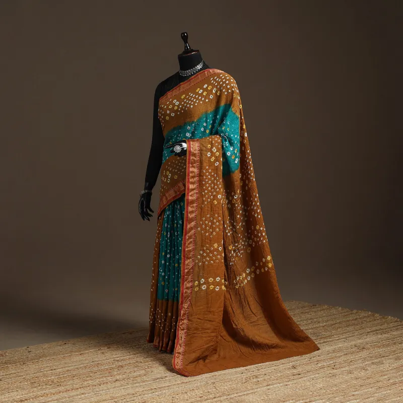 Brown - Kutch Tie-Dye Cotton Bandhani Saree with Blouse Piece 33 sold by Itokri