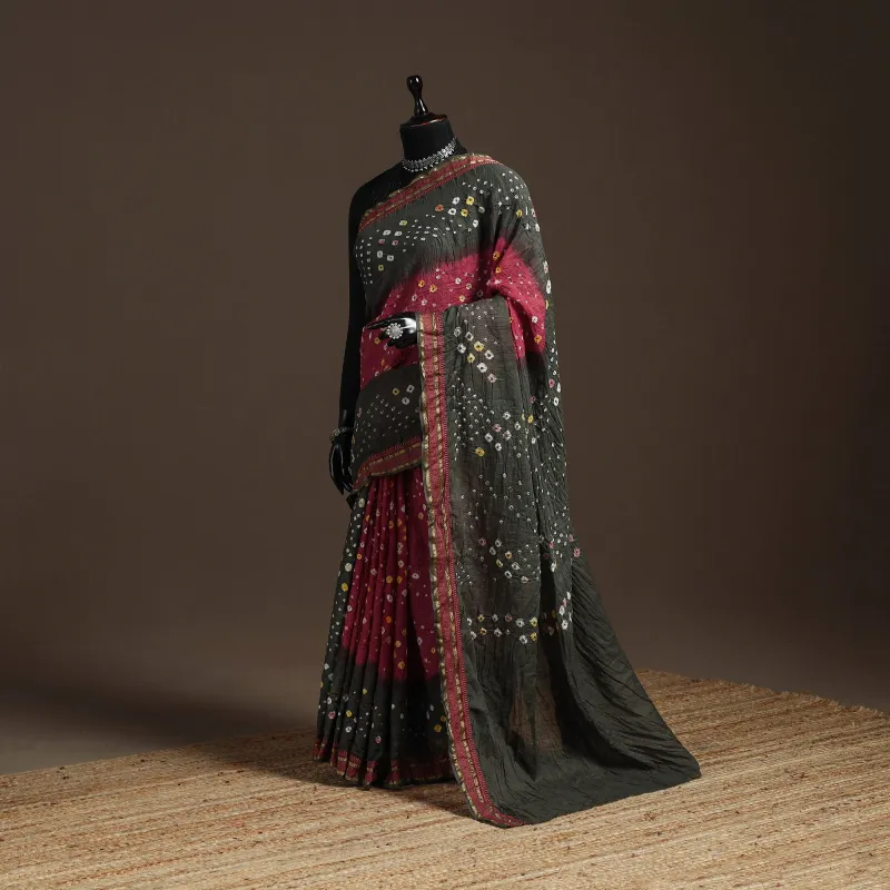 Grey - Kutch Tie-Dye Cotton Bandhani Saree with Blouse Piece 32 sold by Itokri