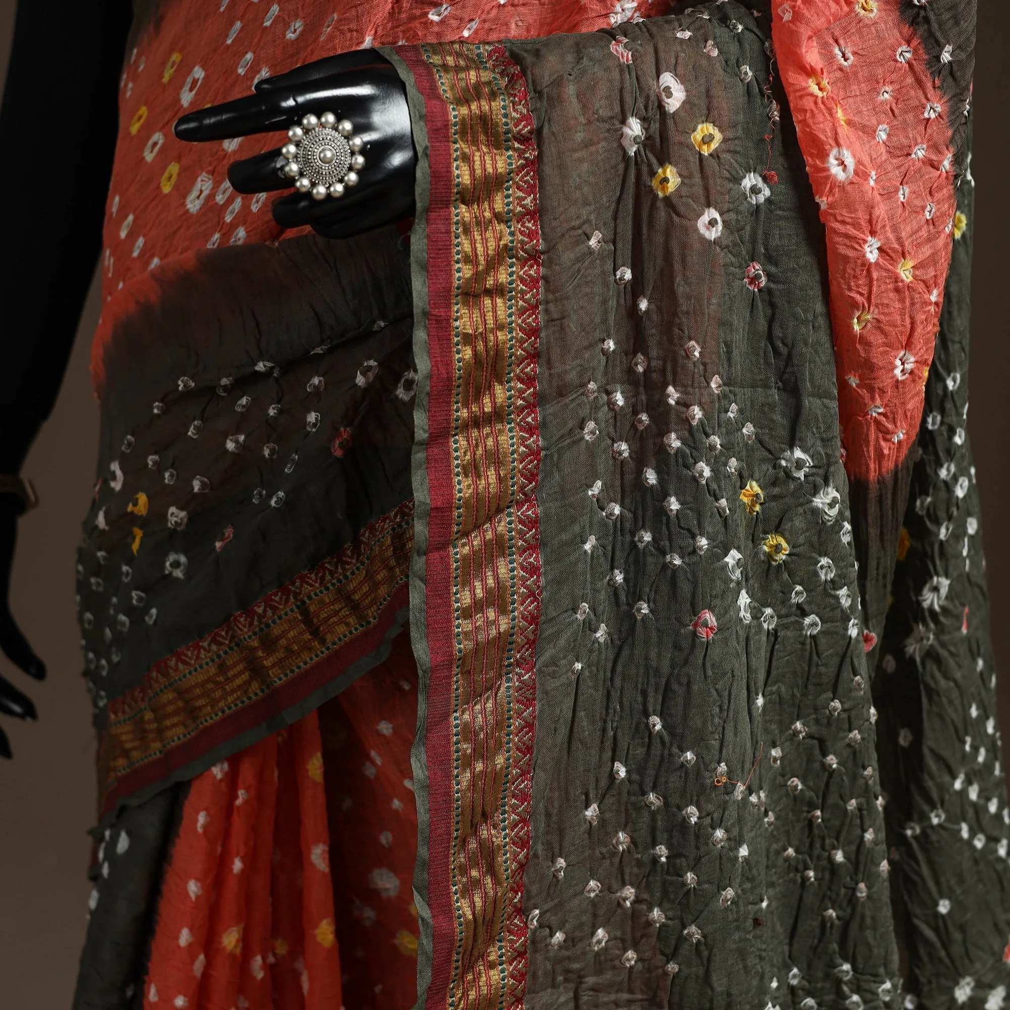 Grey - Kutch Tie-Dye Cotton Bandhani Saree with Blouse Piece 31 sold by Itokri product image thumbnail 3