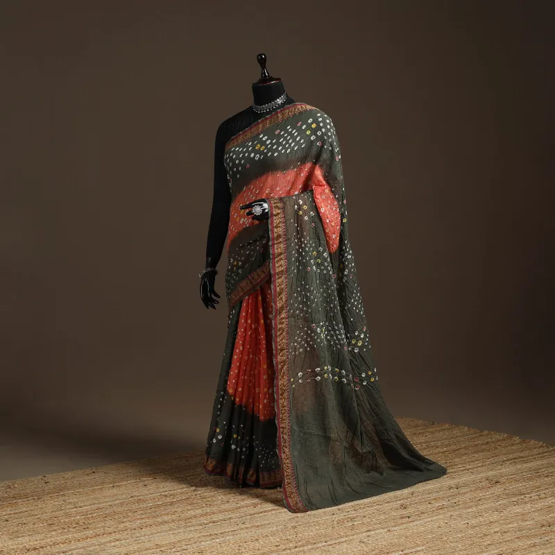 Grey - Kutch Tie-Dye Cotton Bandhani Saree with Blouse Piece 31 sold by Itokri