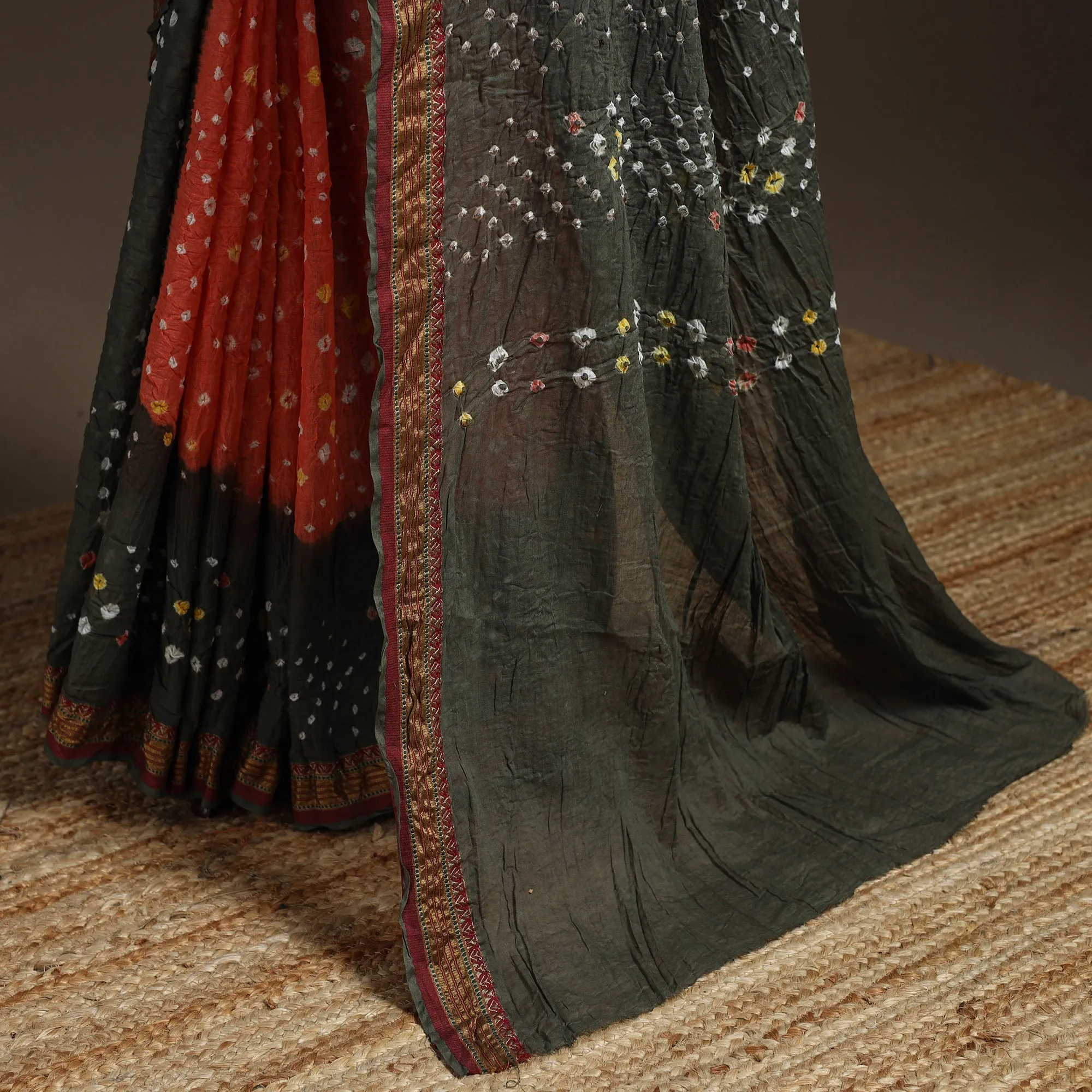 Grey - Kutch Tie-Dye Cotton Bandhani Saree with Blouse Piece 31 sold by Itokri product image thumbnail 4