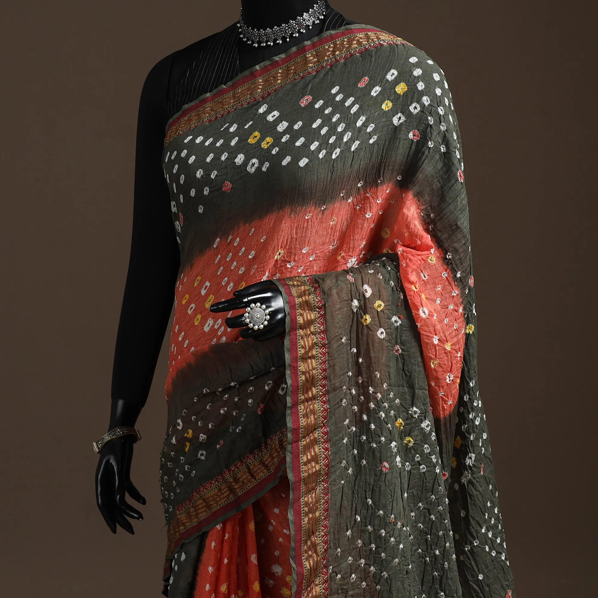 Grey - Kutch Tie-Dye Cotton Bandhani Saree with Blouse Piece 31 sold by Itokri product image thumbnail 2