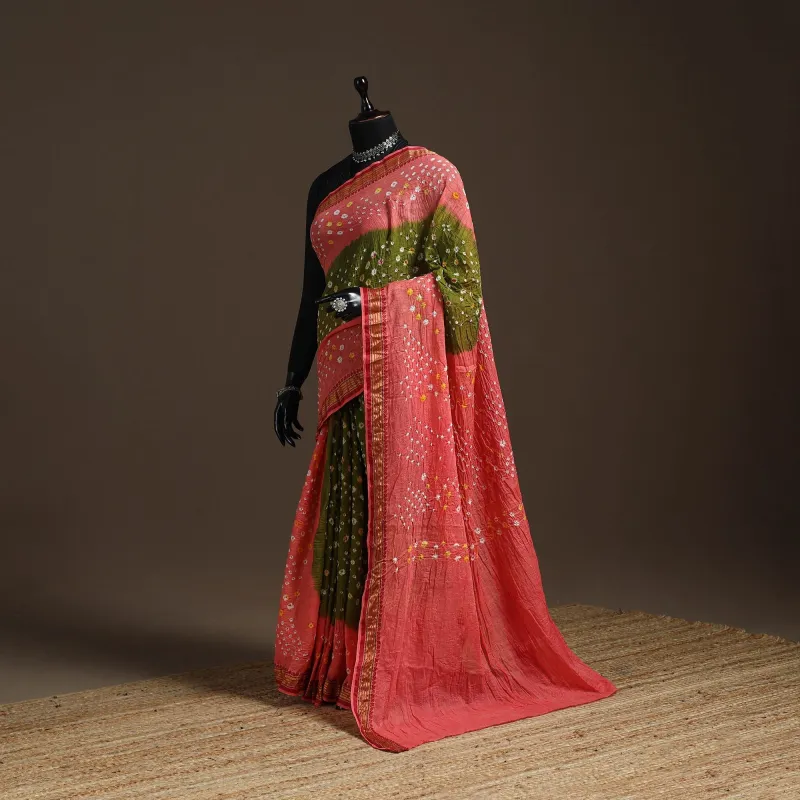 Pink - Kutch Tie-Dye Cotton Bandhani Saree with Blouse Piece 30 sold by Itokri