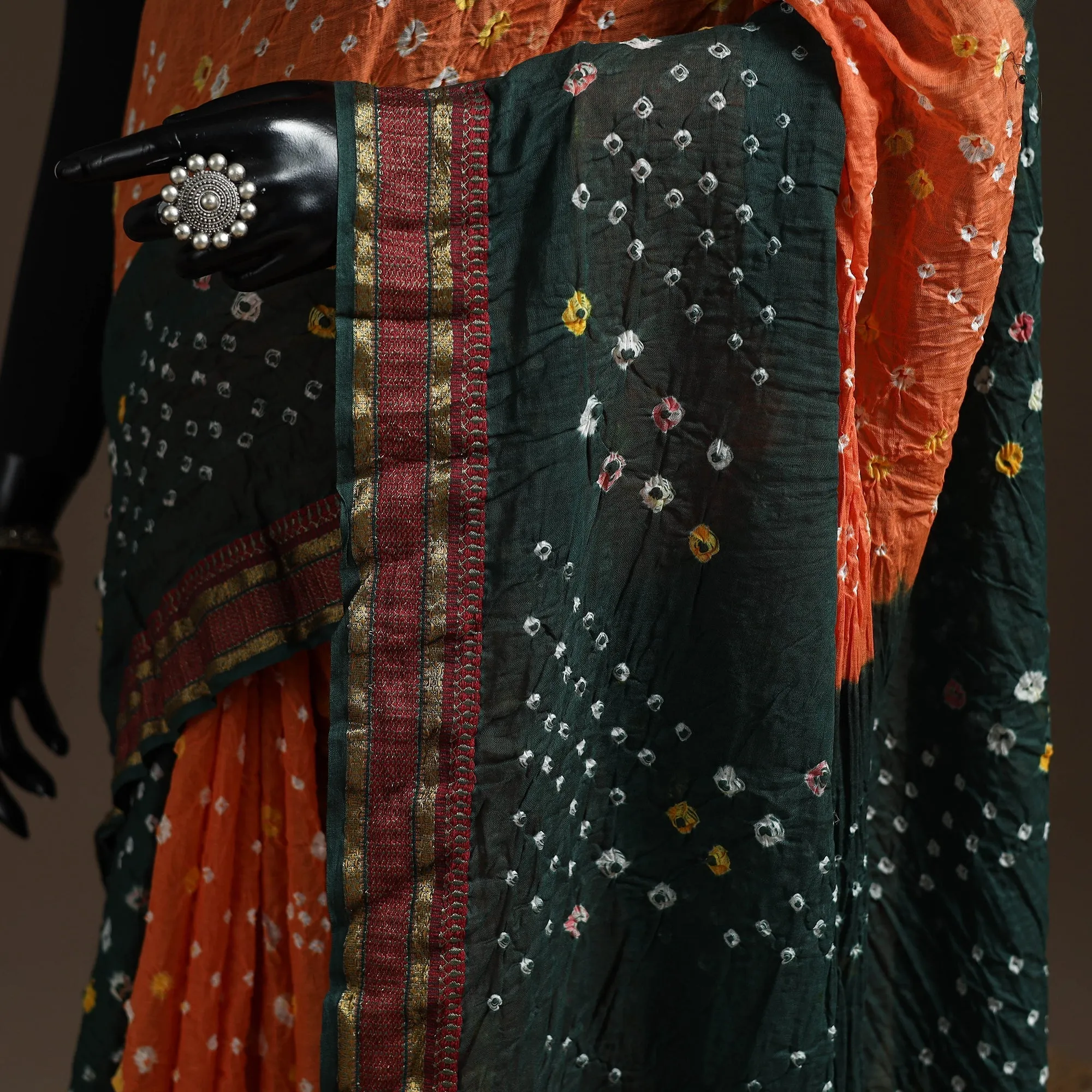 Green - Kutch Tie-Dye Cotton Bandhani Saree with Blouse Piece 27 sold by Itokri product image thumbnail 3