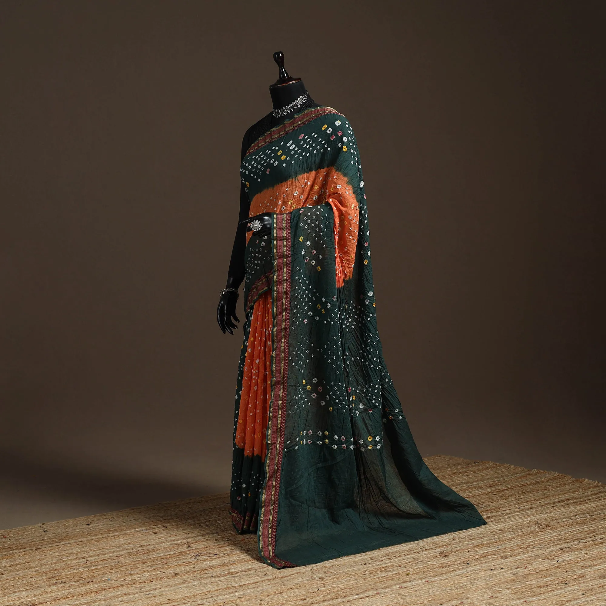 Green - Kutch Tie-Dye Cotton Bandhani Saree with Blouse Piece 27 sold by Itokri