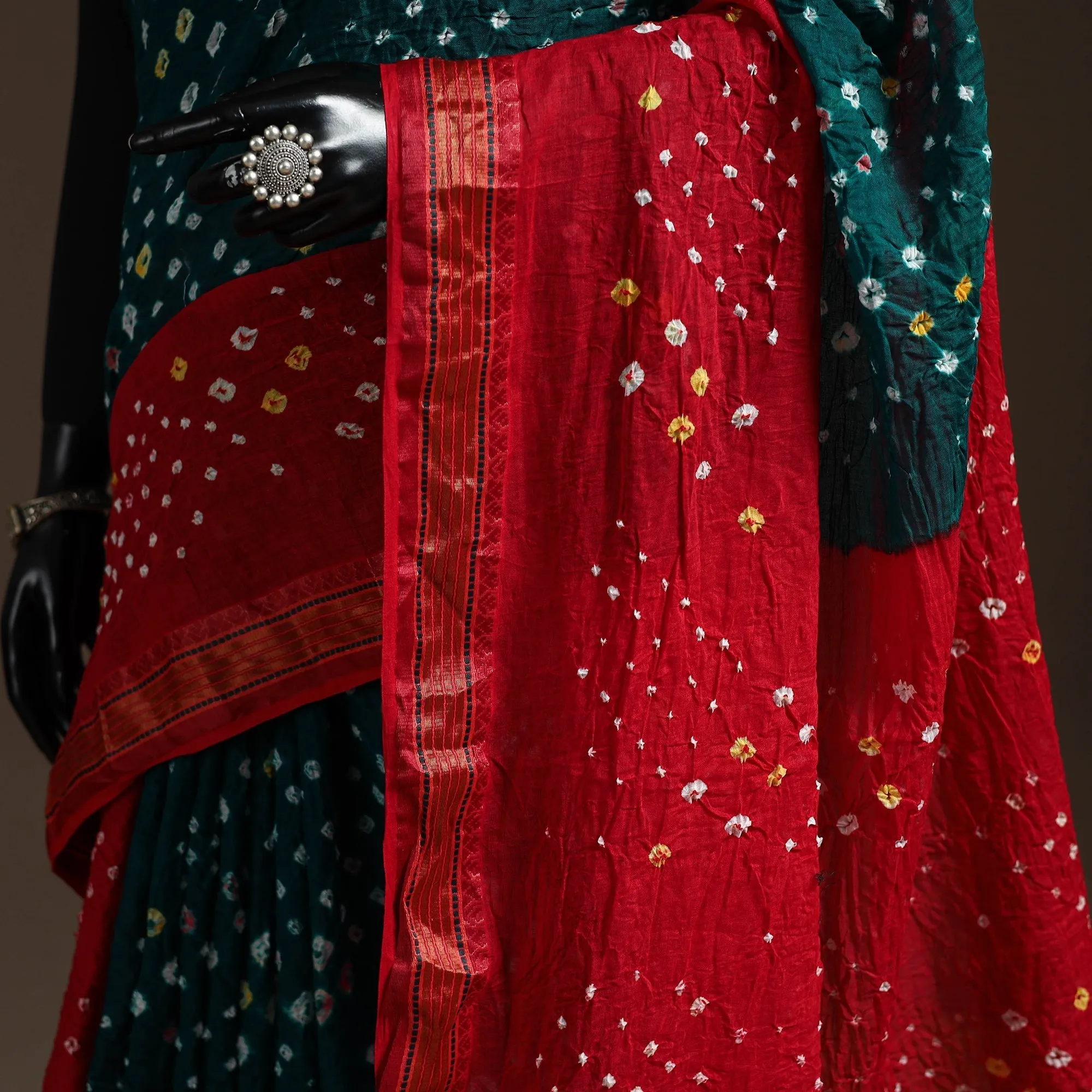 Red - Kutch Tie-Dye Cotton Bandhani Saree with Blouse Piece 23 sold by Itokri product image thumbnail 3