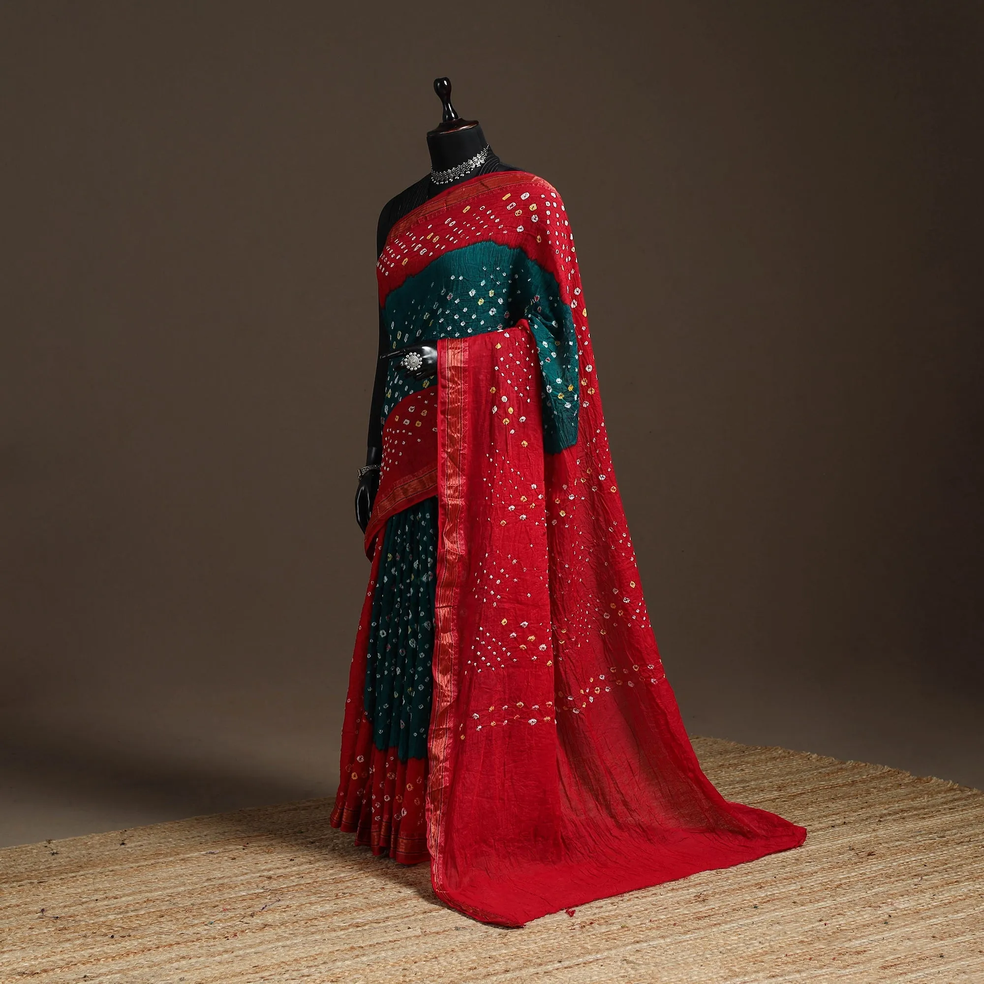 Red - Kutch Tie-Dye Cotton Bandhani Saree with Blouse Piece 23 sold by Itokri