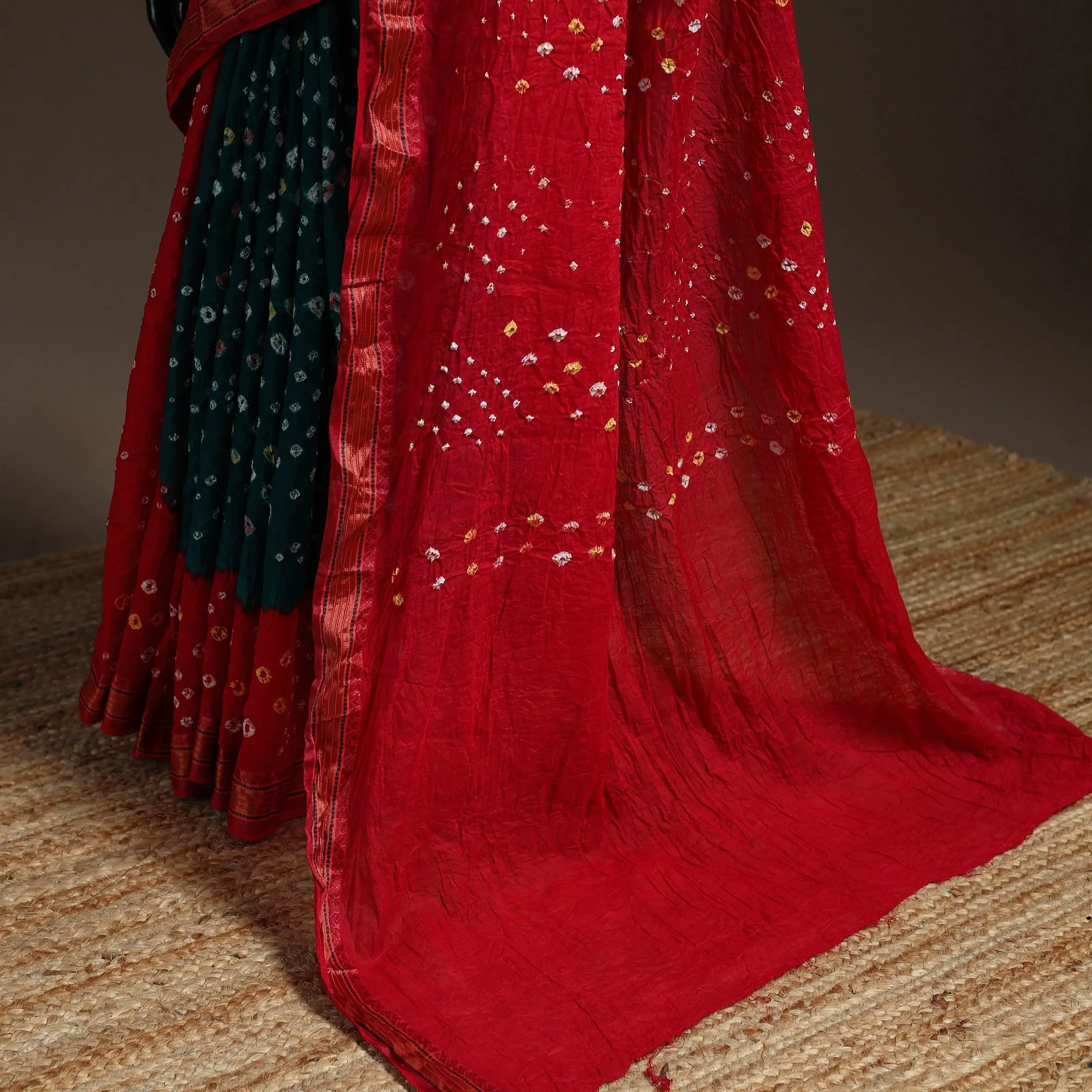 Red - Kutch Tie-Dye Cotton Bandhani Saree with Blouse Piece 23 sold by Itokri product image thumbnail 4