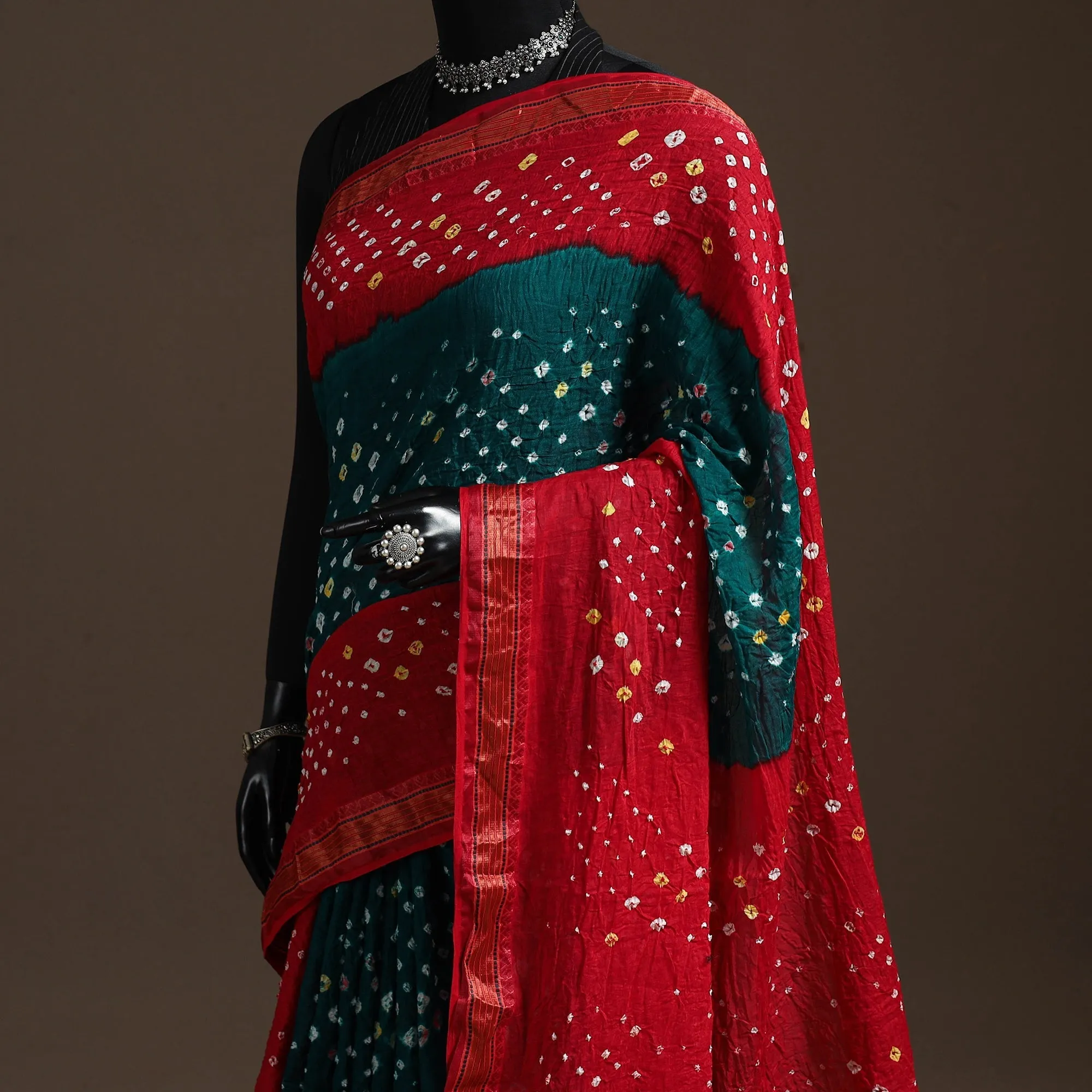 Red - Kutch Tie-Dye Cotton Bandhani Saree with Blouse Piece 23 sold by Itokri product image thumbnail 2