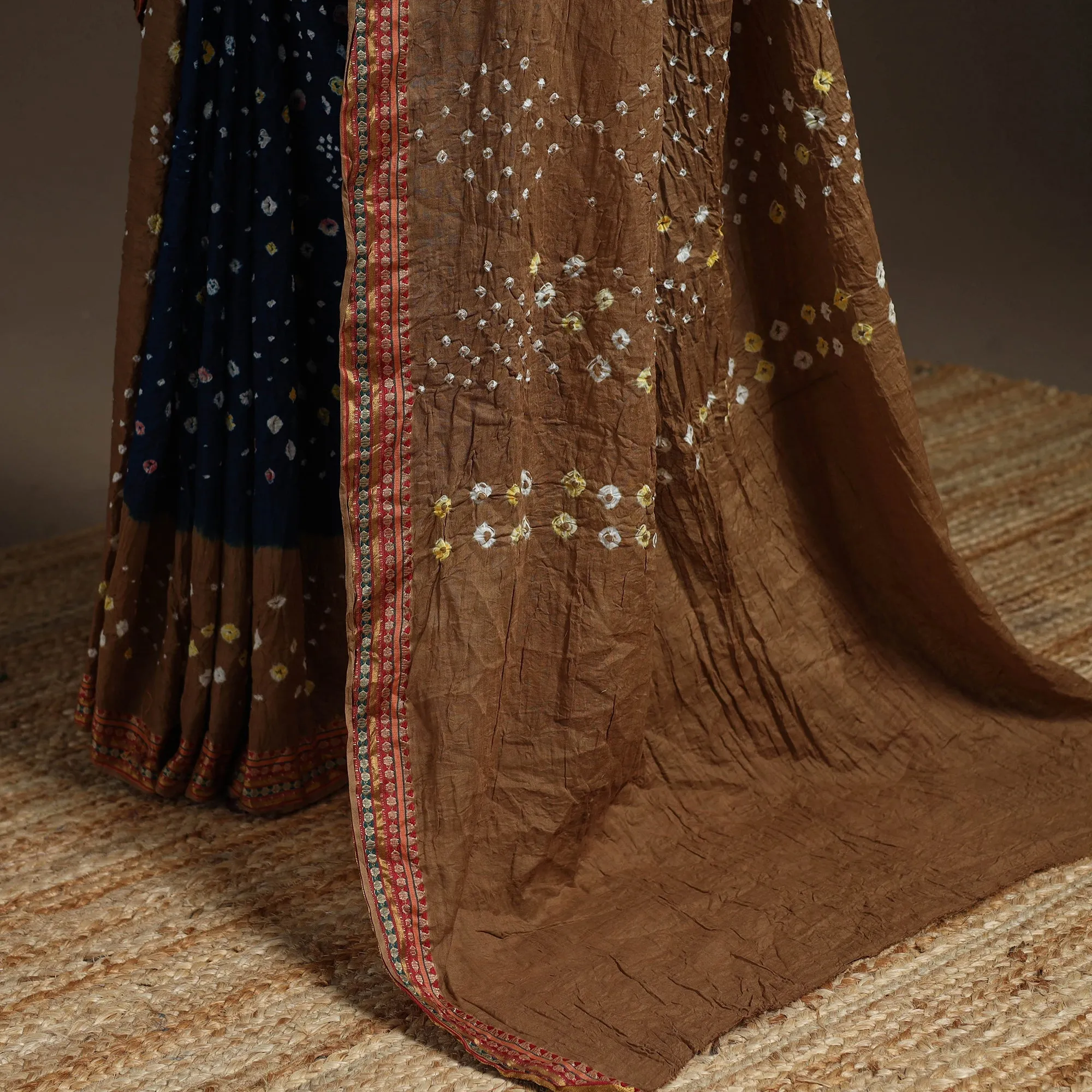 Brown - Kutch Tie-Dye Cotton Bandhani Saree with Blouse Piece 24 sold by Itokri product image thumbnail 4