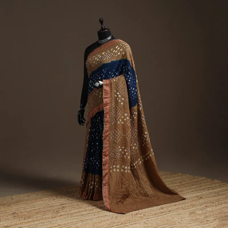 Brown - Kutch Tie-Dye Cotton Bandhani Saree with Blouse Piece 24 sold by Itokri