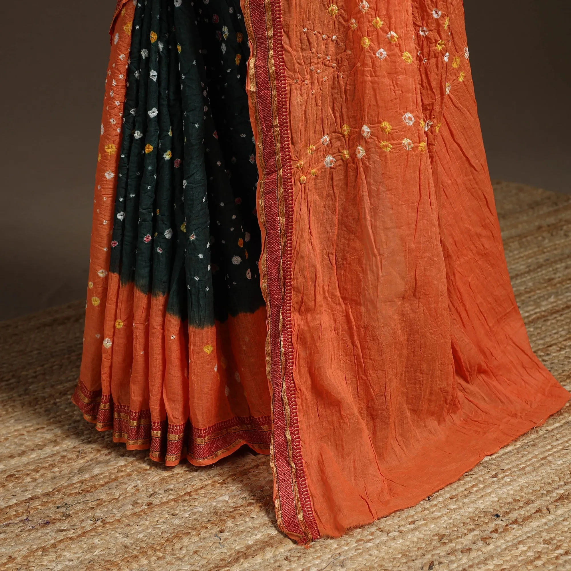 Orange - Kutch Tie-Dye Cotton Bandhani Saree with Blouse Piece 18 sold by Itokri product image thumbnail 4