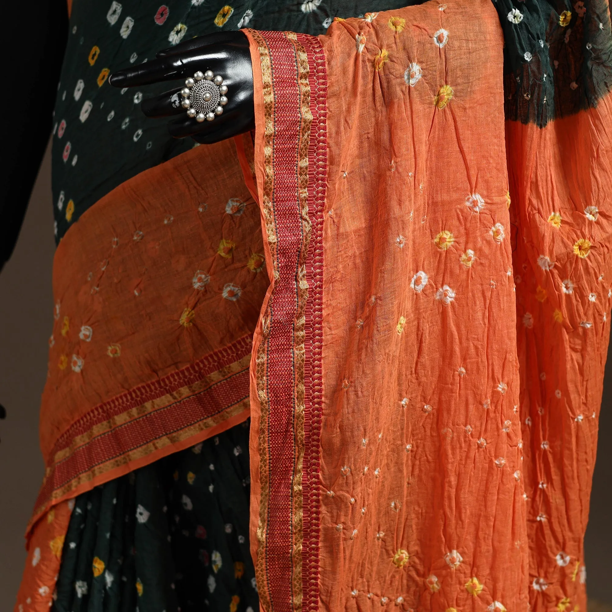 Orange - Kutch Tie-Dye Cotton Bandhani Saree with Blouse Piece 18 sold by Itokri product image thumbnail 3