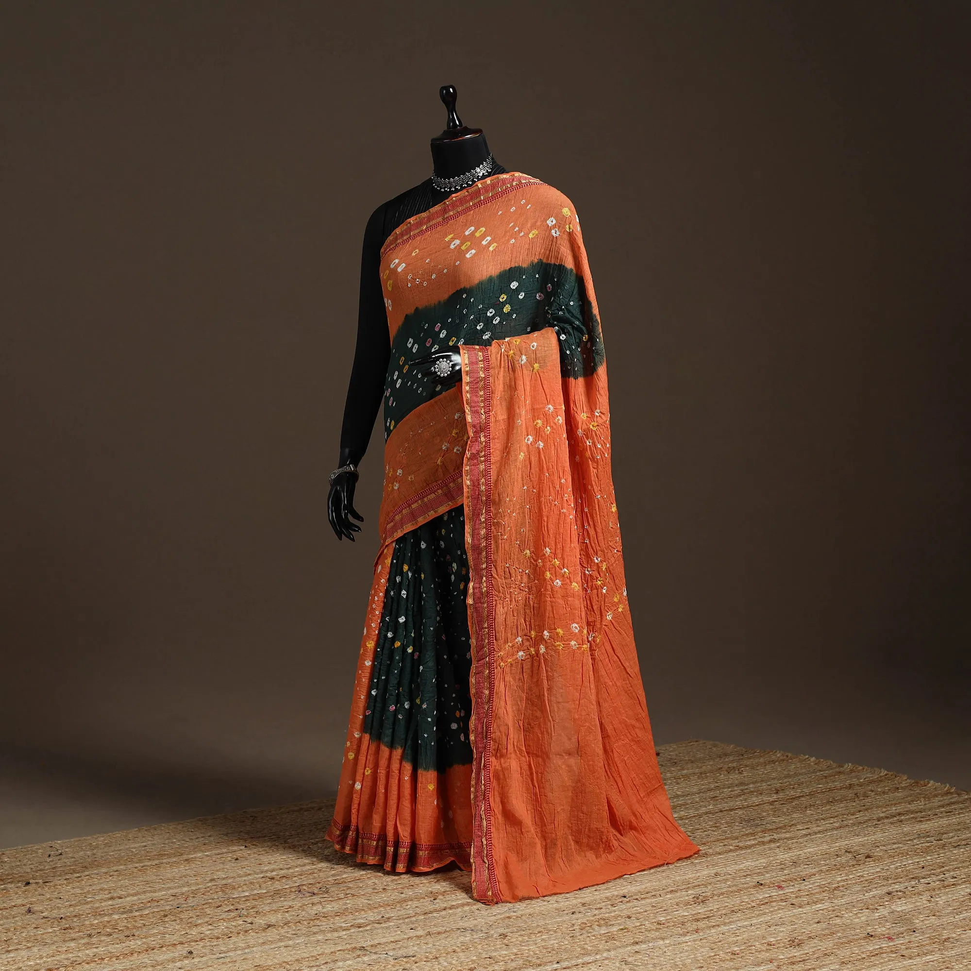 Orange - Kutch Tie-Dye Cotton Bandhani Saree with Blouse Piece 18 sold by Itokri