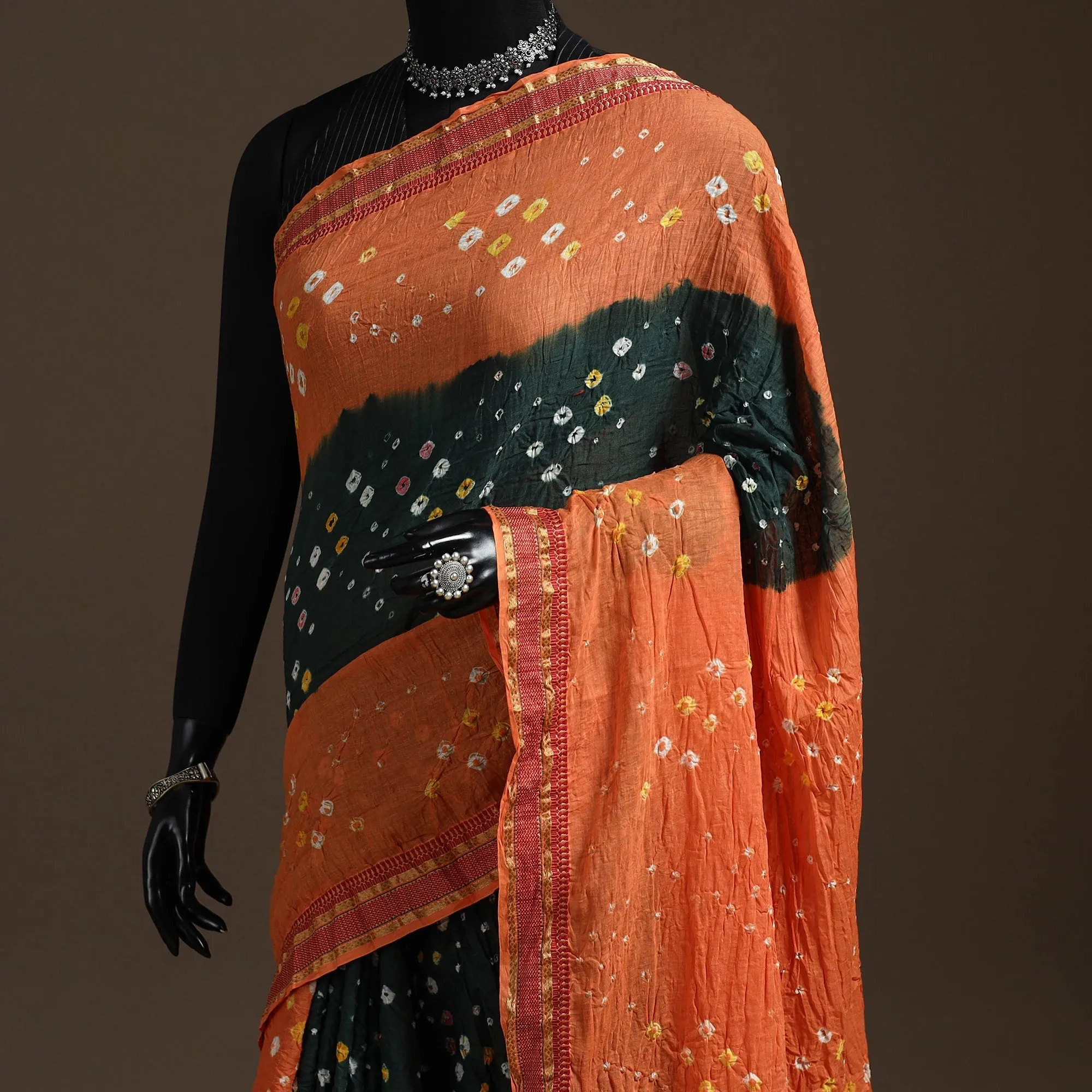 Orange - Kutch Tie-Dye Cotton Bandhani Saree with Blouse Piece 18 sold by Itokri product image thumbnail 2