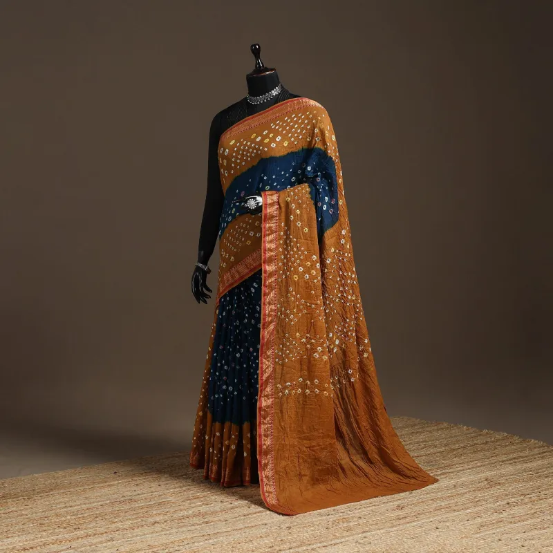 Brown - Kutch Tie-Dye Cotton Bandhani Saree with Blouse Piece 04 sold by Itokri