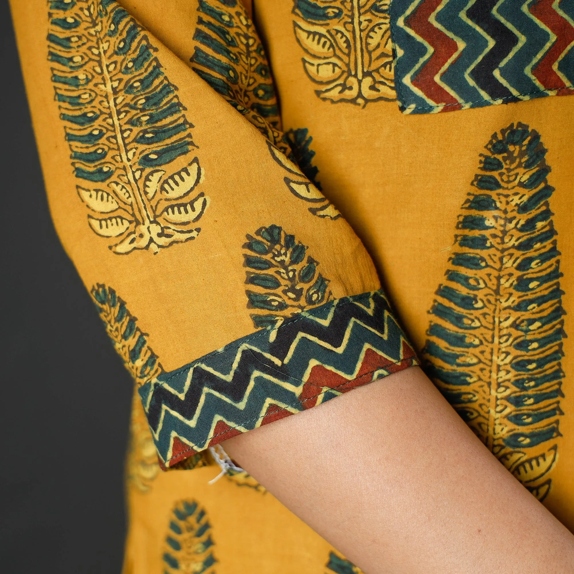 Yellow - Ajrakh Block Printed Cotton Straight Kurta 04 sold by Itokri product image thumbnail 5