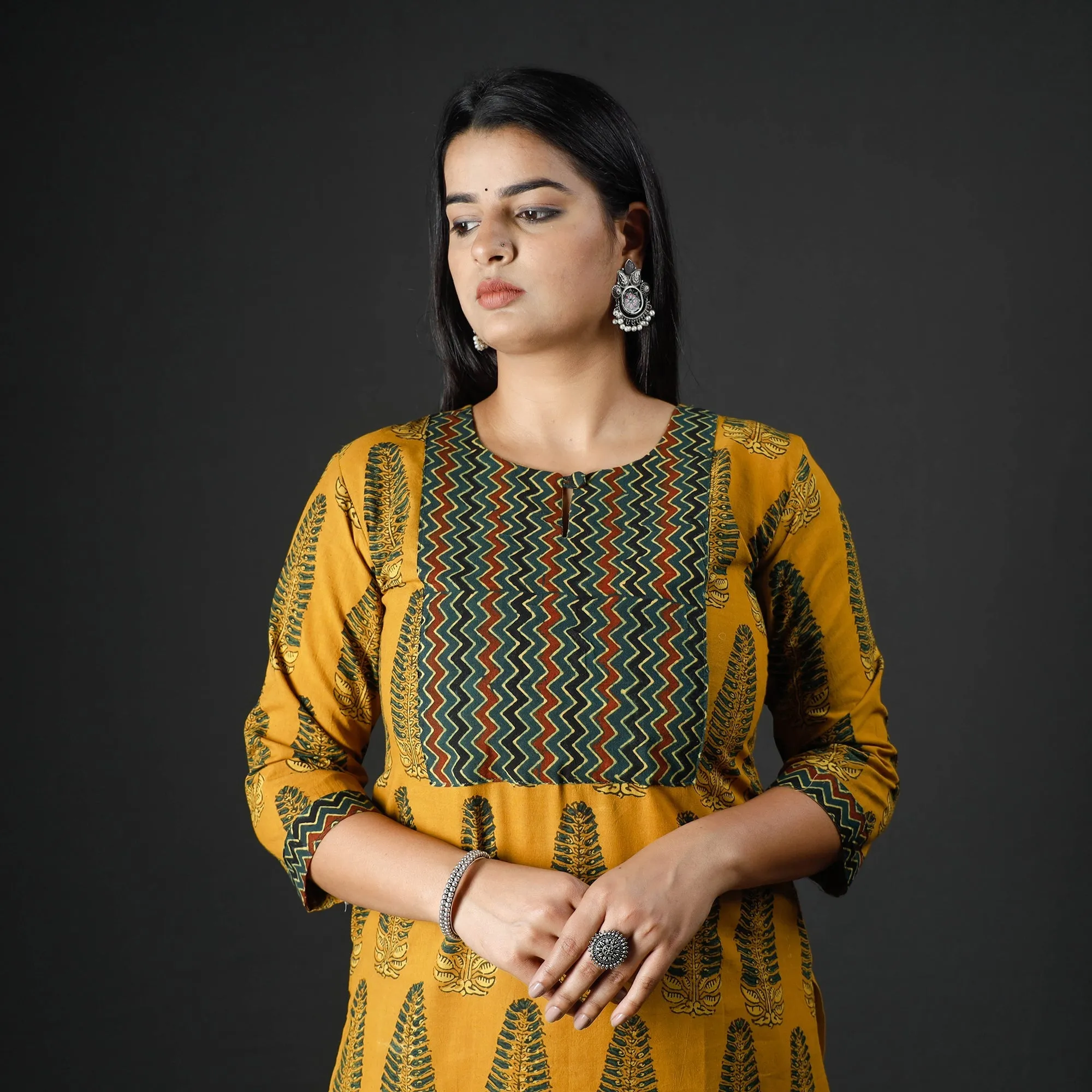 Yellow - Ajrakh Block Printed Cotton Straight Kurta 04 sold by Itokri