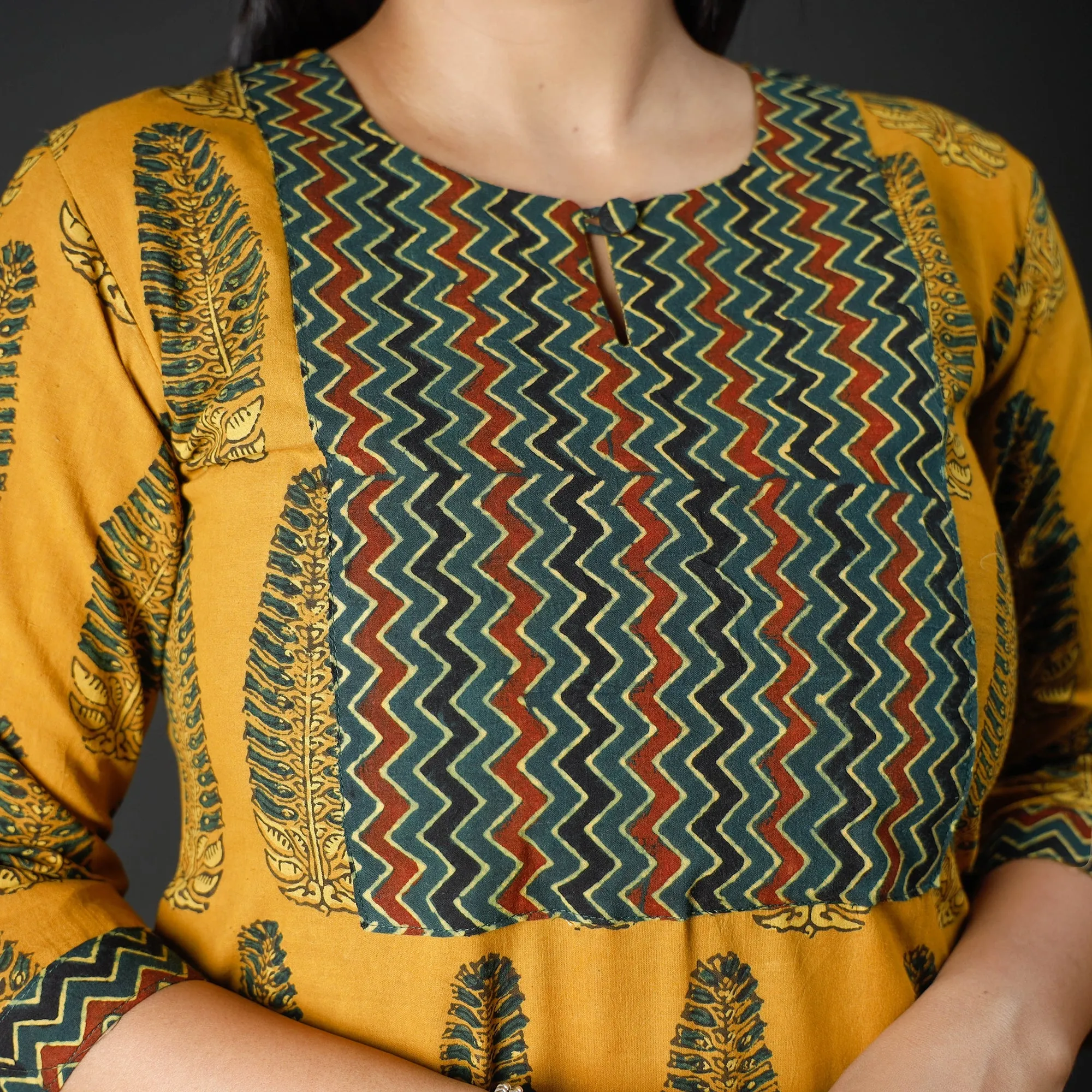 Yellow - Ajrakh Block Printed Cotton Straight Kurta 04 sold by Itokri product image thumbnail 4