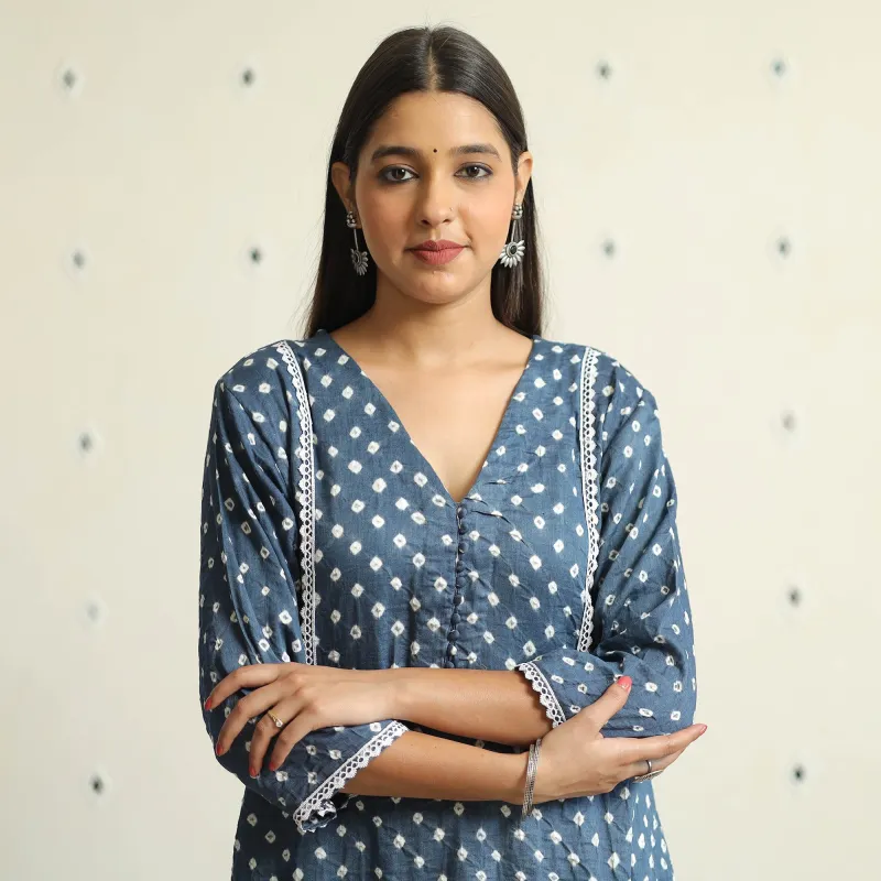 Blue - Bandhani Tie-dye Cotton Straight Kurta 07 sold by Itokri