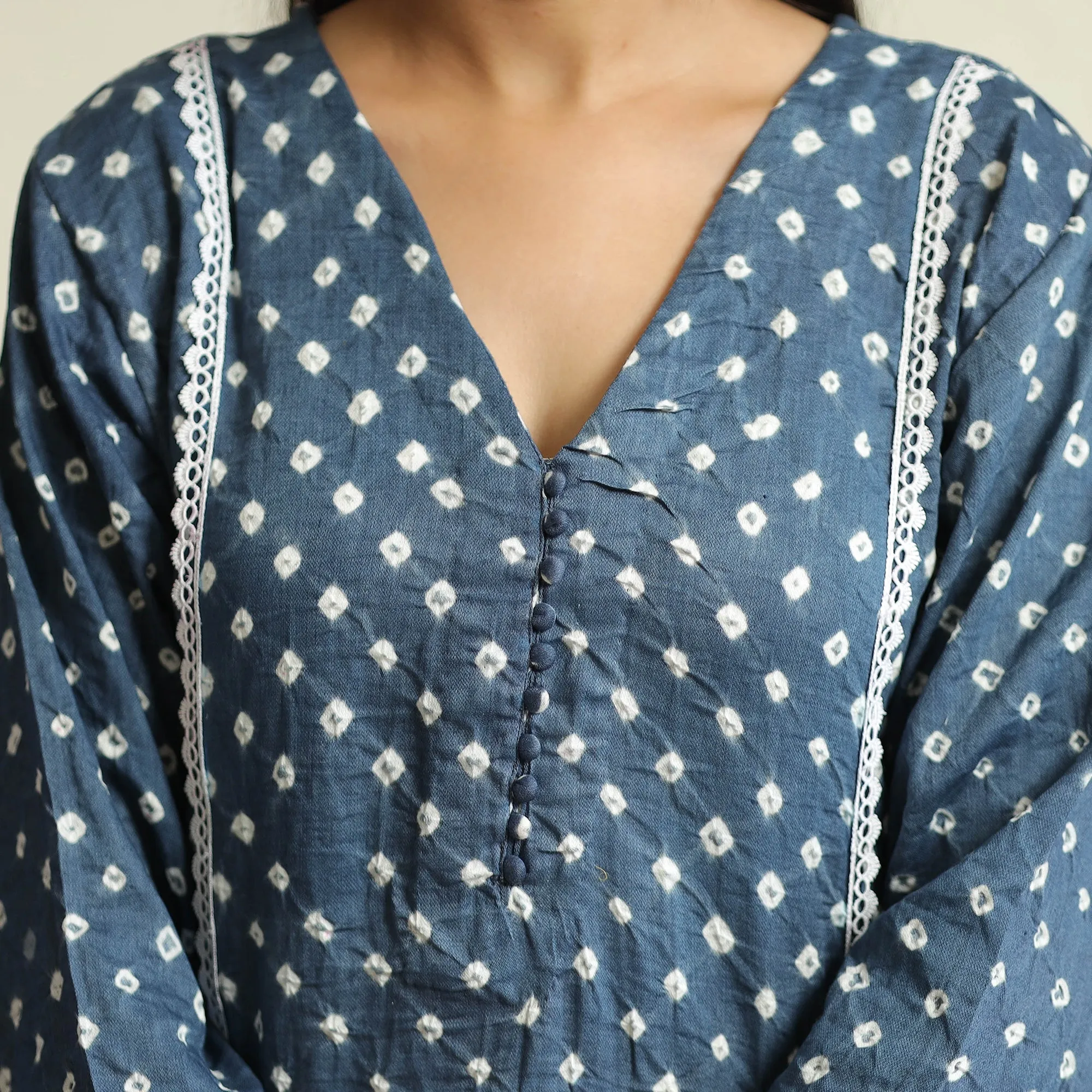 Blue - Bandhani Tie-dye Cotton Straight Kurta 07 sold by Itokri product image thumbnail 5