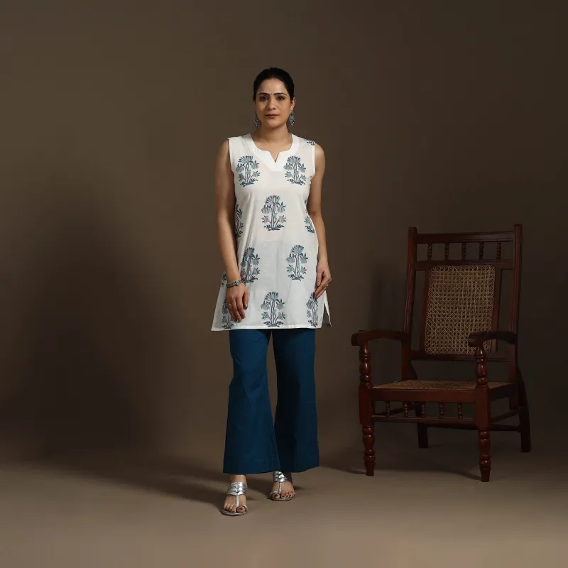 White - Block Print Cotton Short Sanganeri Kurta 11 sold by Itokri