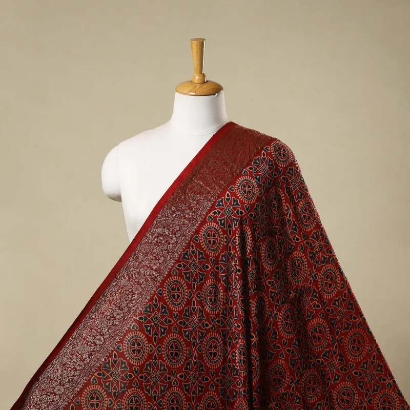 Red - Natural Dyed Dola Silk Hand Block Ajrakh Print Fabric 20 made by Itokri