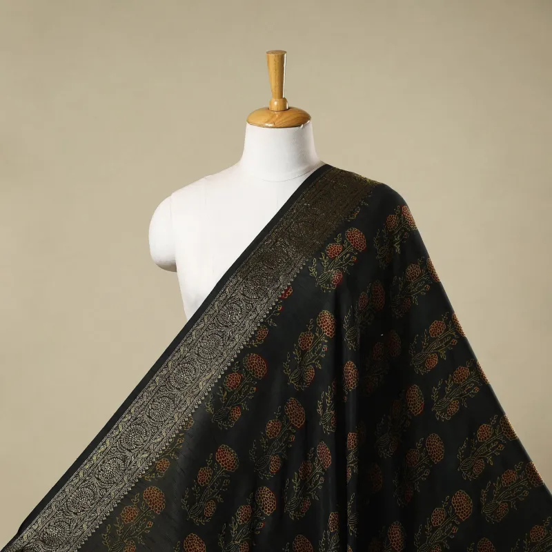 Green - Natural Dyed Dola Silk Hand Block Ajrakh Print Fabric 14 sold by Itokri