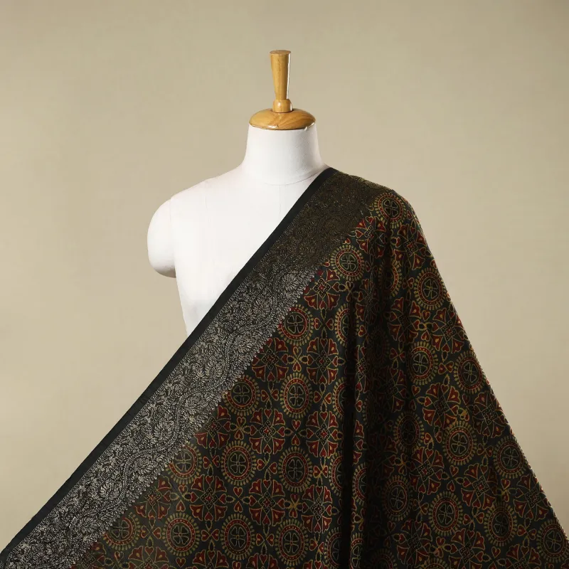 Green - Natural Dyed Dola Silk Hand Block Ajrakh Print Fabric 13 sold by Itokri