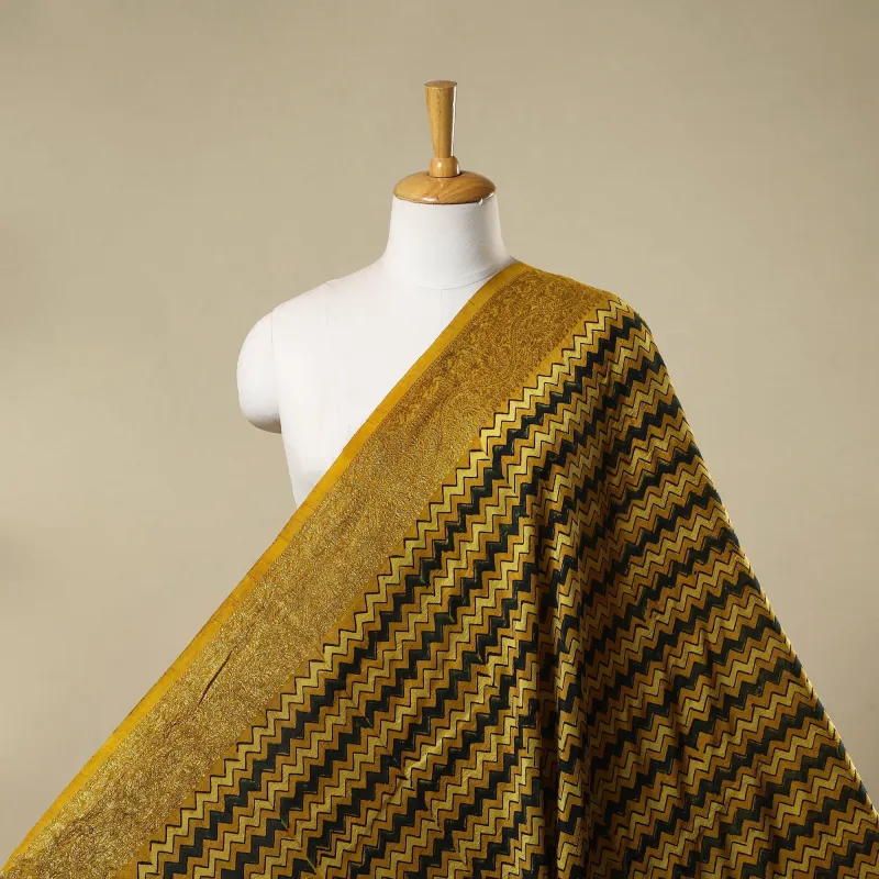 Yellow - Natural Dyed Dola Silk Hand Block Ajrakh Print Fabric 12 sold by Itokri