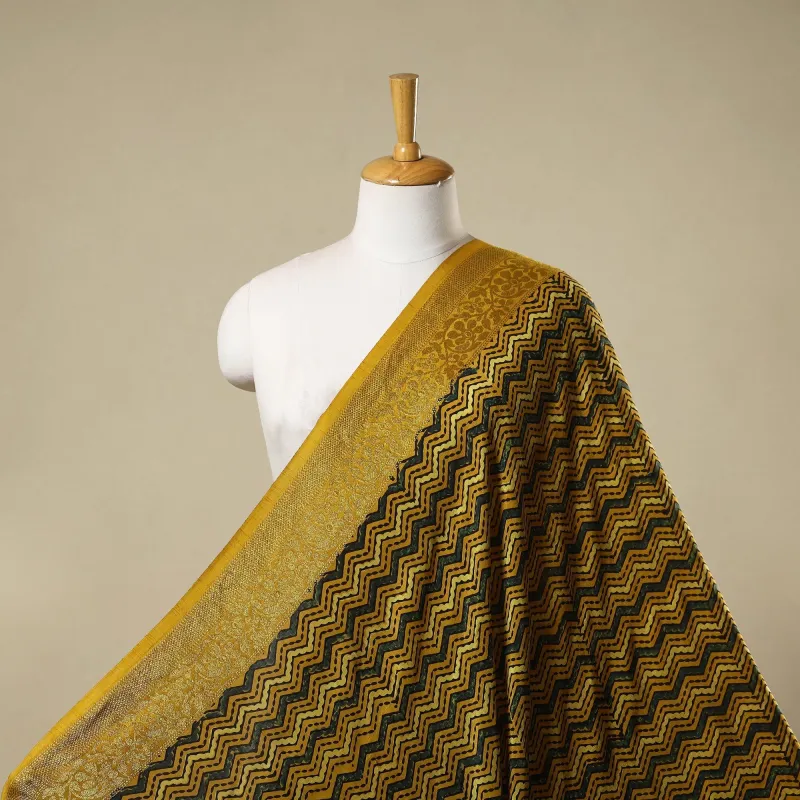 Yellow - Natural Dyed Dola Silk Hand Block Ajrakh Print Fabric 09 sold by Itokri