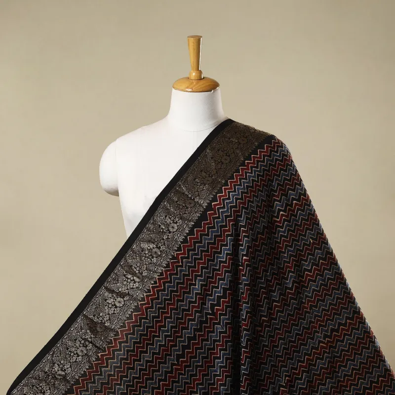 Multicolor - Natural Dyed Dola Silk Hand Block Ajrakh Print Fabric 49 sold by Itokri