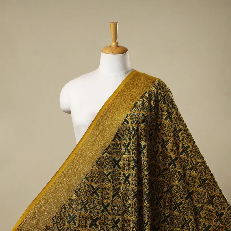 Yellow - Natural Dyed Dola Silk Hand Block Ajrakh Print Fabric 60 sold by Itokri