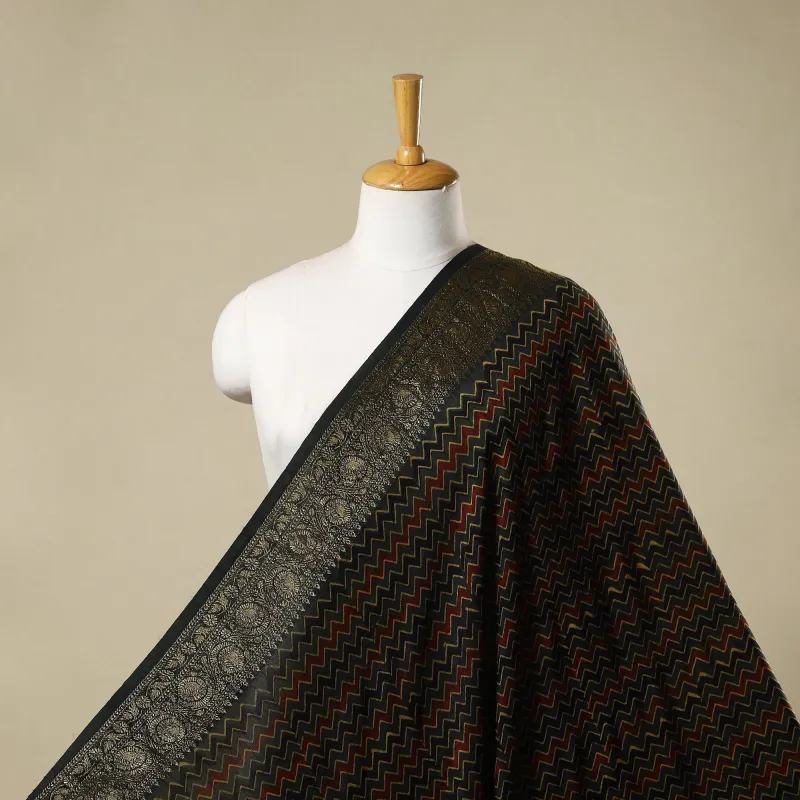 Multicolor - Natural Dyed Dola Silk Hand Block Ajrakh Print Fabric 43 sold by Itokri