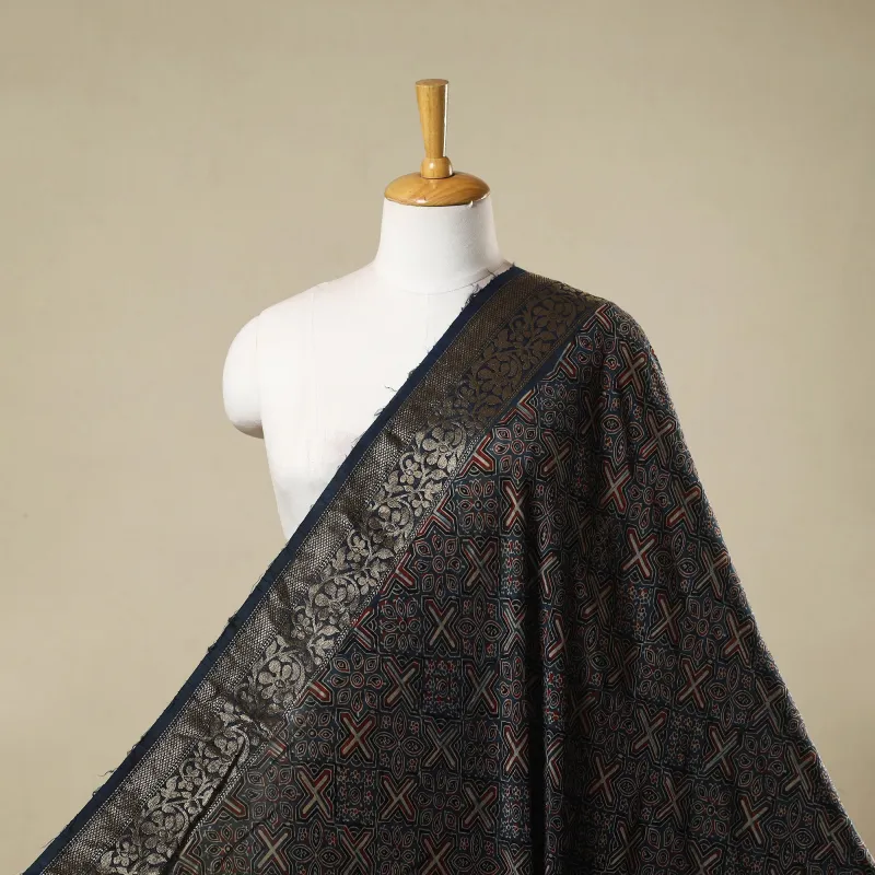 Blue - Natural Dyed Dola Silk Hand Block Ajrakh Print Fabric 46 sold by Itokri