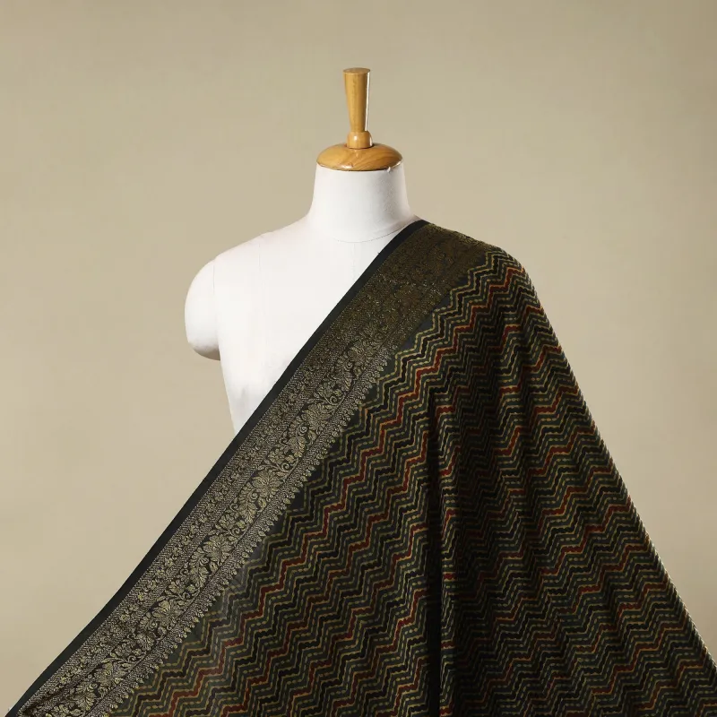 Green - Natural Dyed Dola Silk Hand Block Ajrakh Print Fabric 31 sold by Itokri