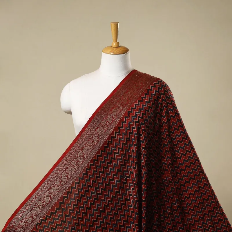 Red - Natural Dyed Dola Silk Hand Block Ajrakh Print Fabric 30 sold by Itokri