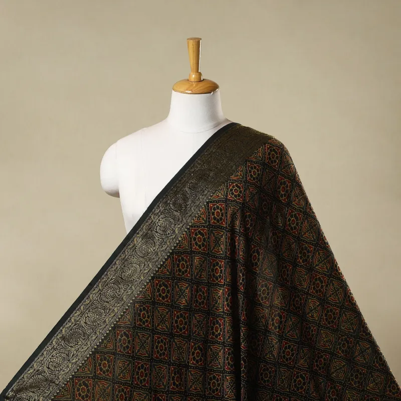 Green - Natural Dyed Dola Silk Hand Block Ajrakh Print Fabric 29 sold by Itokri