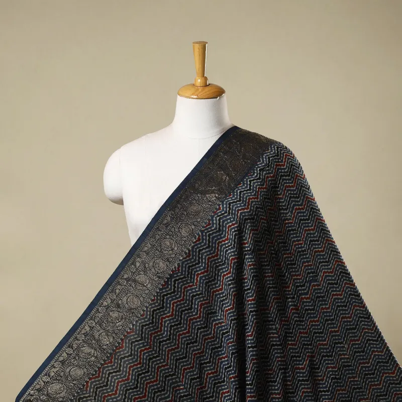 Blue - Natural Dyed Dola Silk Hand Block Ajrakh Print Fabric 68 sold by Itokri