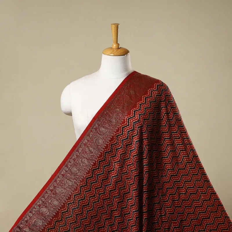 Red - Natural Dyed Dola Silk Hand Block Ajrakh Print Fabric 67 made by Itokri