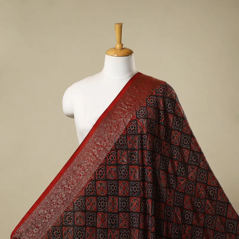 Red - Natural Dyed Dola Silk Hand Block Ajrakh Print Fabric 66 sold by Itokri