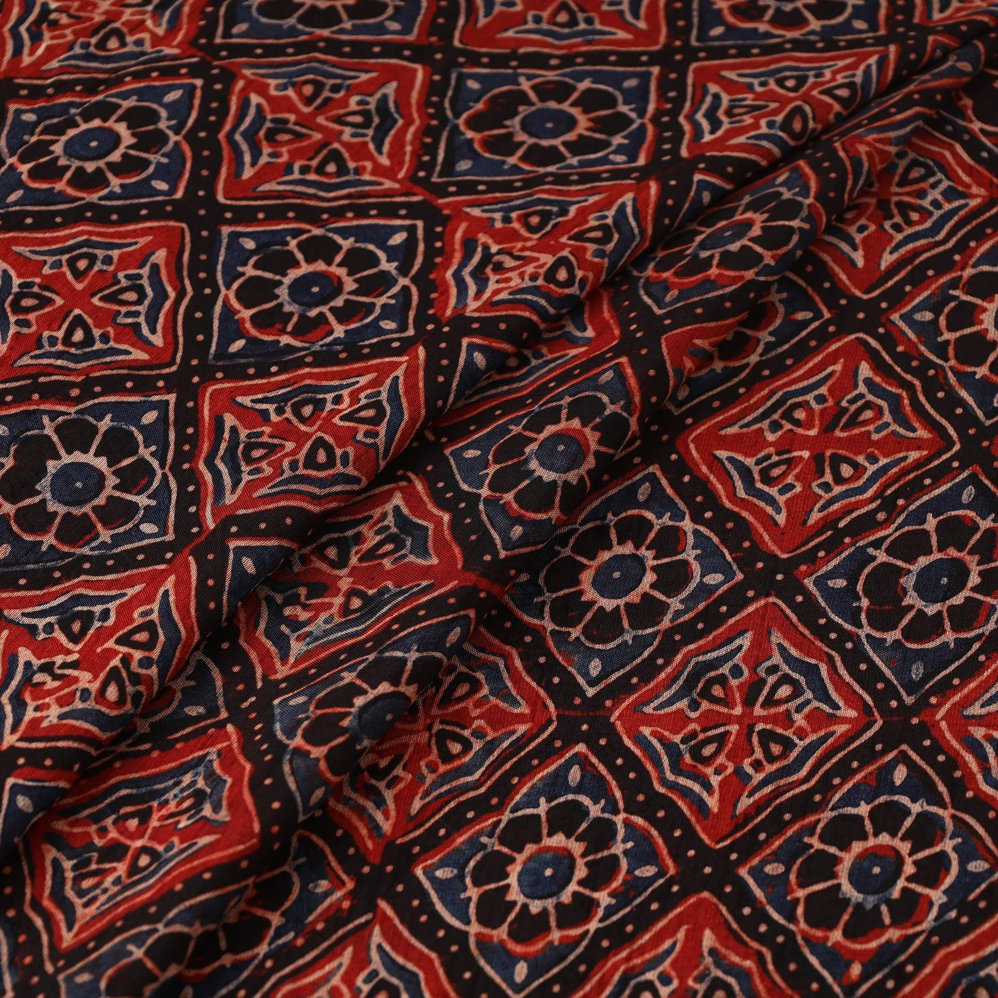 Red - Natural Dyed Dola Silk Hand Block Ajrakh Print Fabric 66 sold by Itokri product image thumbnail 2