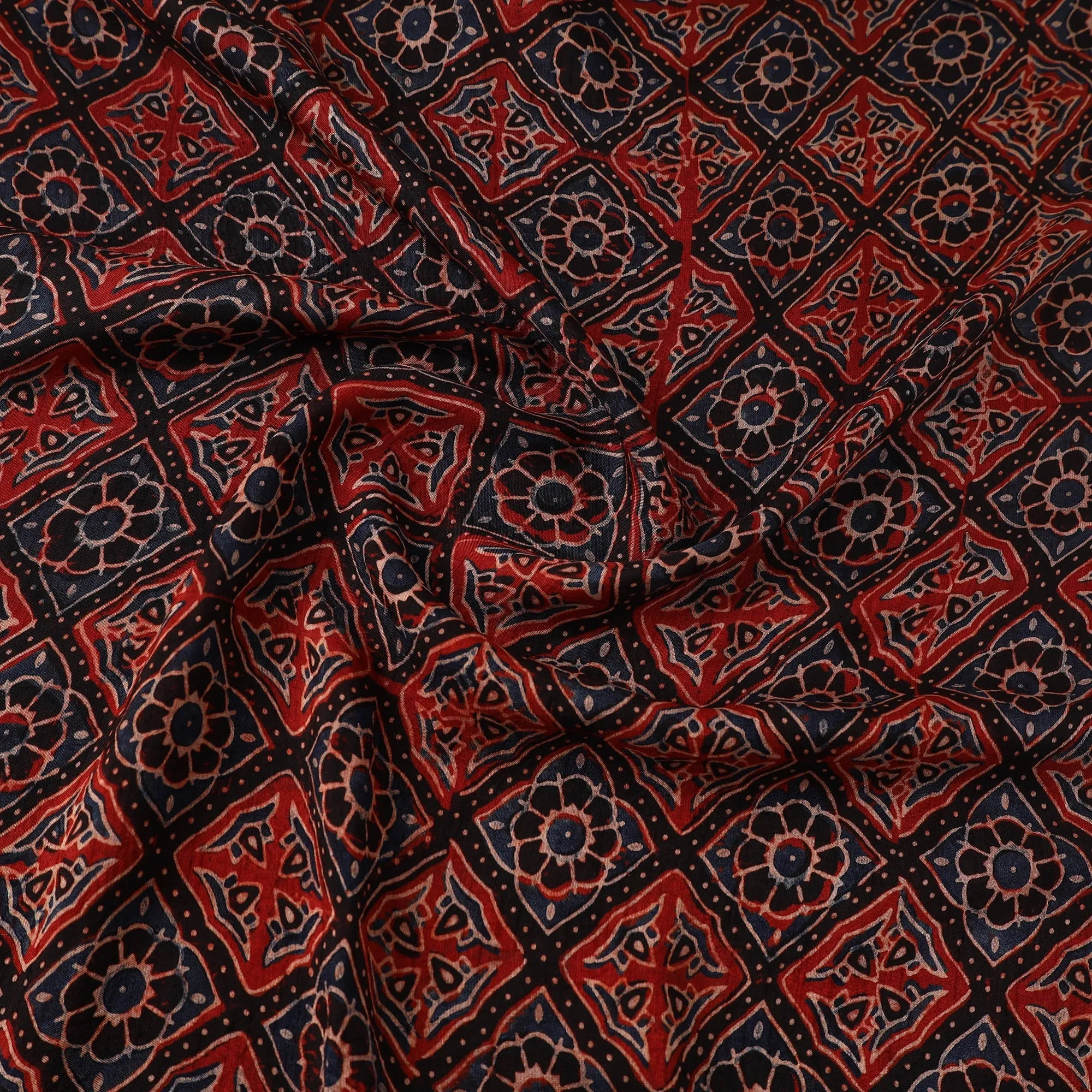 Red - Natural Dyed Dola Silk Hand Block Ajrakh Print Fabric 66 sold by Itokri product image thumbnail 4