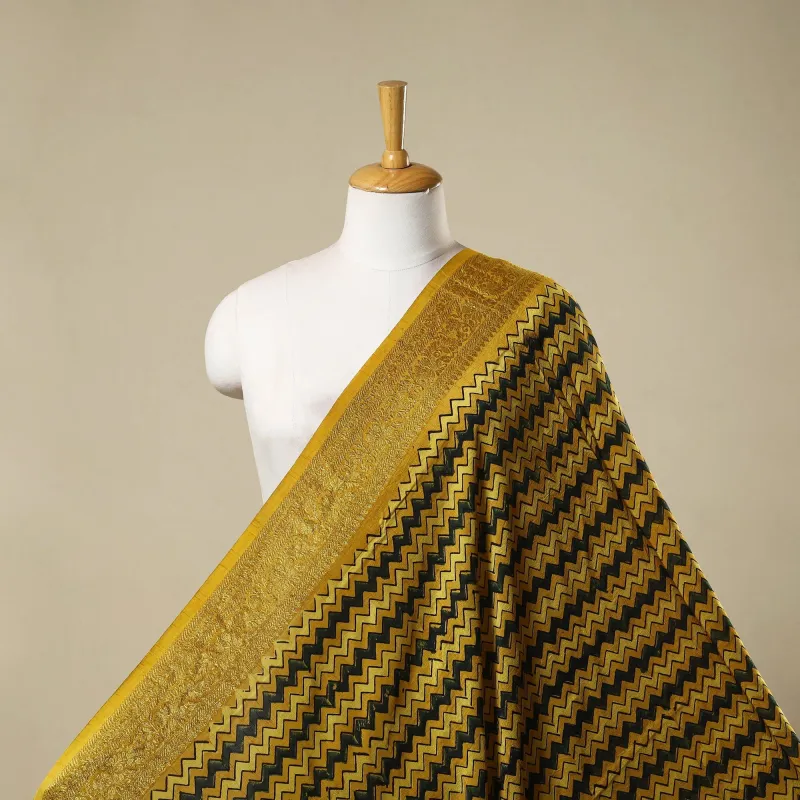 Yellow - Natural Dyed Dola Silk Hand Block Ajrakh Print Fabric 63 sold by Itokri