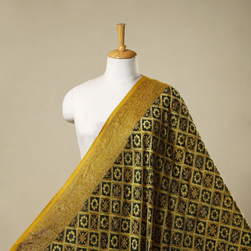 Yellow - Natural Dyed Dola Silk Hand Block Ajrakh Print Fabric 62 sold by Itokri
