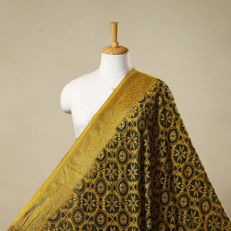 Yellow - Natural Dyed Dola Silk Hand Block Ajrakh Print Fabric 53 sold by Itokri